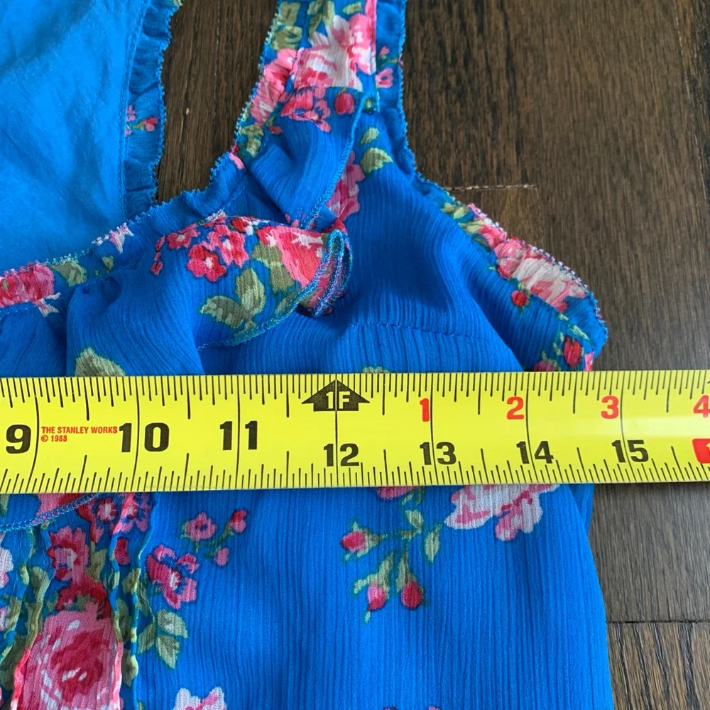 Abercrombie & Fitch Blue Floral Ruffle Tiered Mini Dress Cottagecore Small - Picture 6 of 13